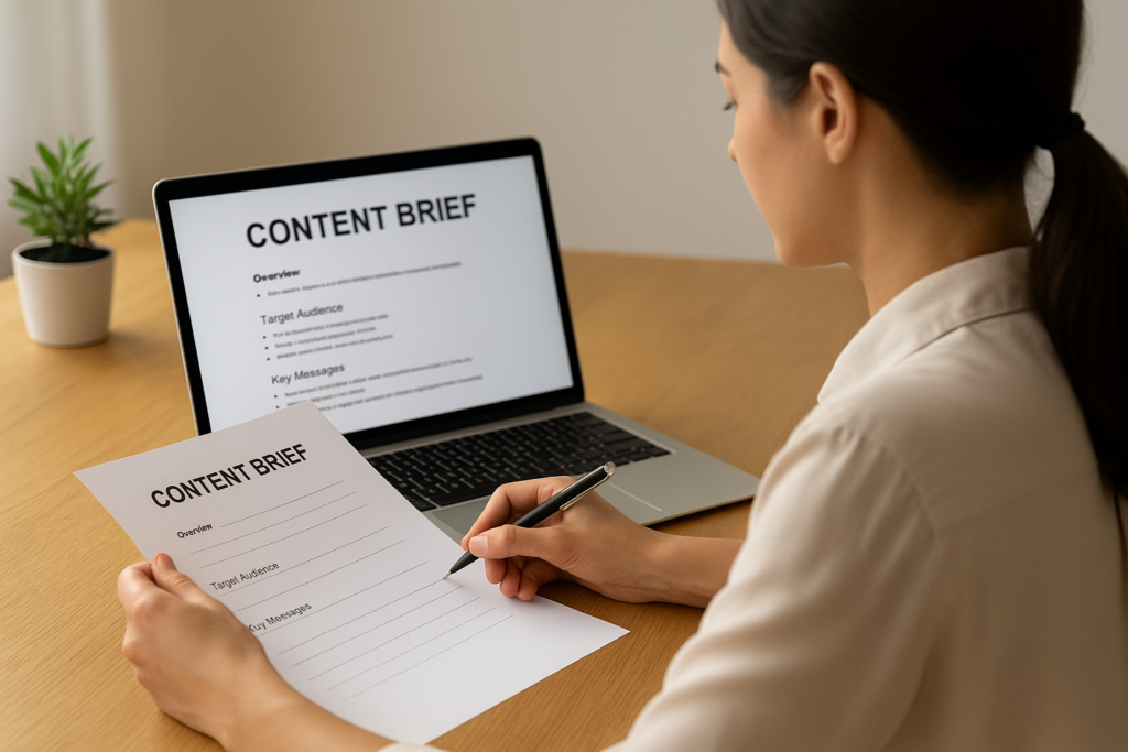 A content writer receiving a brief