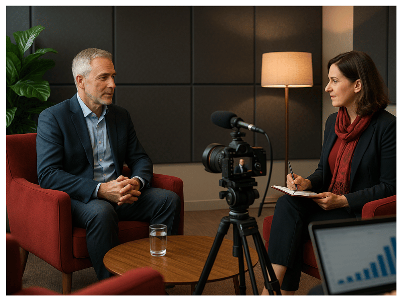 Professional writer interviewing a thought leader for content