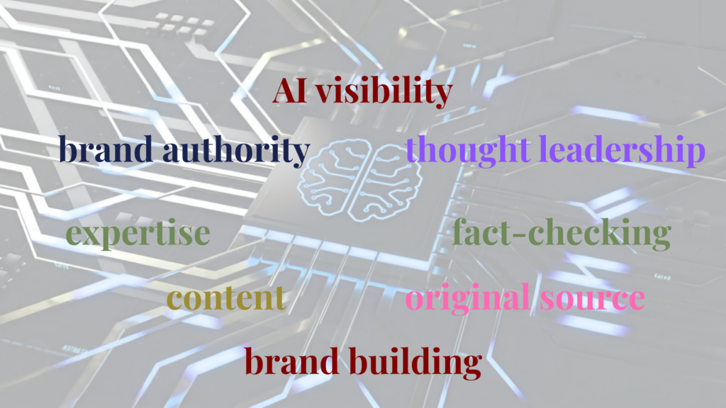 AI visibility word illustration: authority, thought leadership, fact-checking.